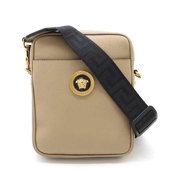 Neutral🤎Versace crossbody Tan Leather La Medusa satchel bag cream shoulder bag - Picture 1 of 16